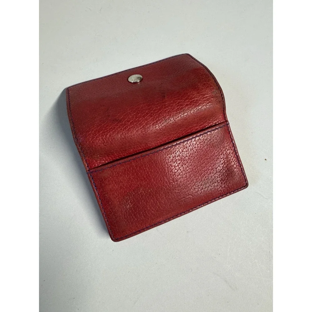 Vintage Coach Compact Wallet Red Leather Colorblock Blue Card Holder Coin Pouch